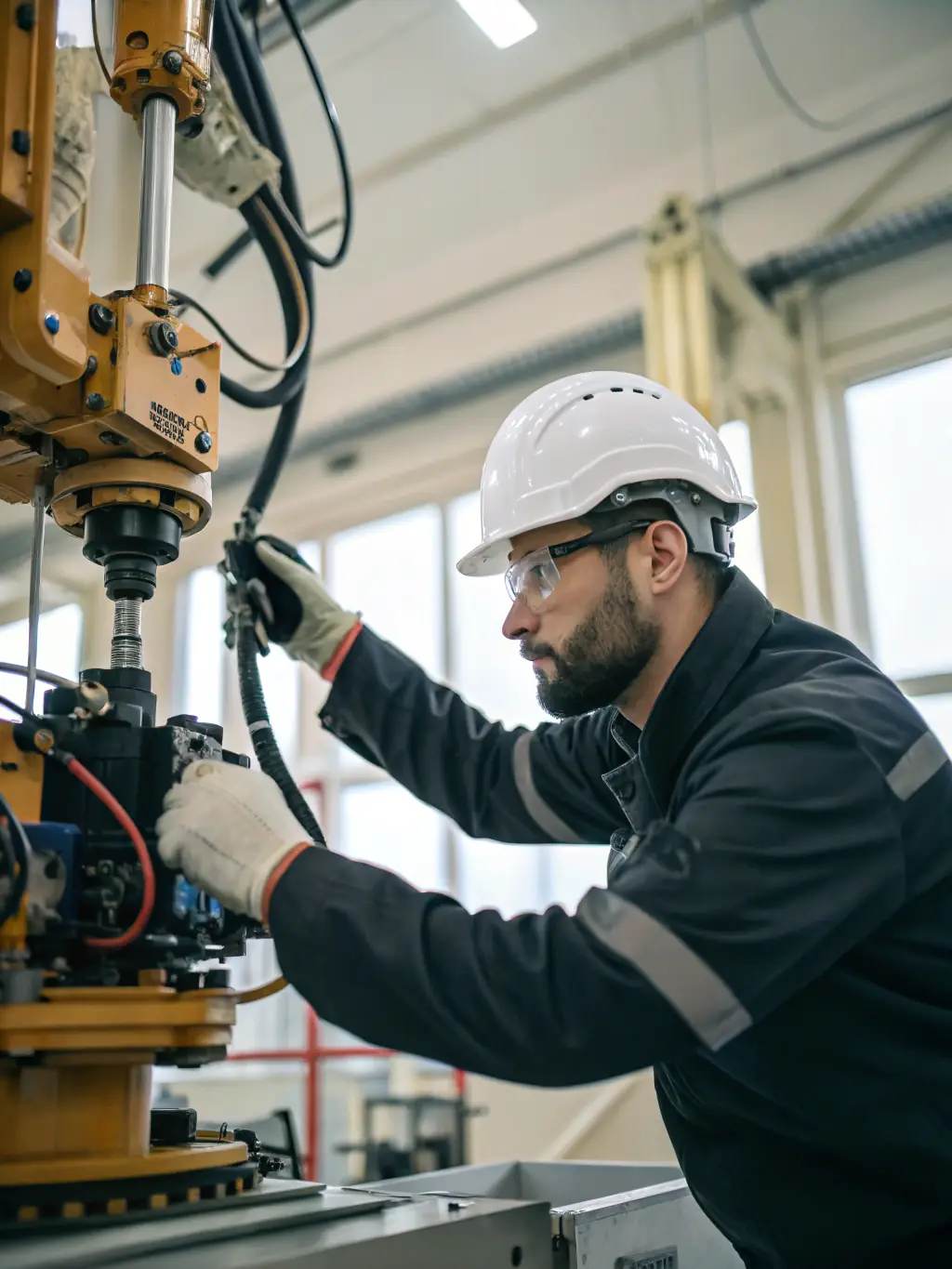 A technician performing diagnostic tests on a sophisticated electronic control panel, emphasizing the importance of reliability and maintenance.